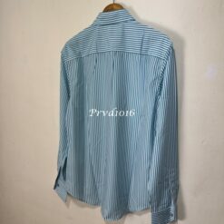 (現貨專區)實拍免運 Louis Vuitton LV 條紋刺繡長袖襯衫 清新質感 休閒 潮流 穿搭 男款 薄荷綠/白條紋：圖片 12