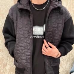 (現貨專區)實拍免運 Dior 經典老花 Oblique 壓花拼接 針織連帽外套 奢華老錢風 高級街頭 潮流穿搭 男女同款：圖片 7