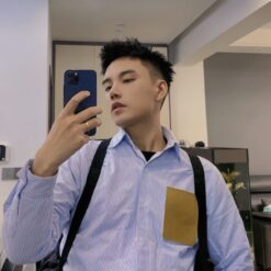 (現貨專區)實拍免運 Loewe 羅意威 胸口小牛皮條紋襯衫 質感奢華 高級感 穿搭 男款 藍白條紋