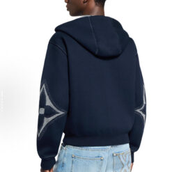 (現貨專區)實拍免運 Louis Vuitton LV 字母標誌拼接老花連帽外套 頂級奢華 休閒 潮流 穿搭 男款 深藍色：圖片 9