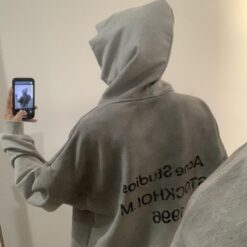 實拍免運 Acne Studios 1996 字母印花 手工噴砂做舊 質感連帽T恤 慵懶風 美式街頭 潮流穿搭 男女同款：圖片 7