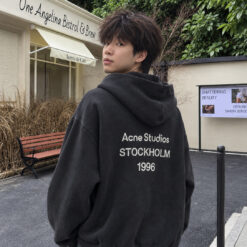 實拍免運 Acne Studios 1996 字母印花 手工噴砂做舊 質感連帽T恤 慵懶風 美式街頭 潮流穿搭 男女同款：圖片 9